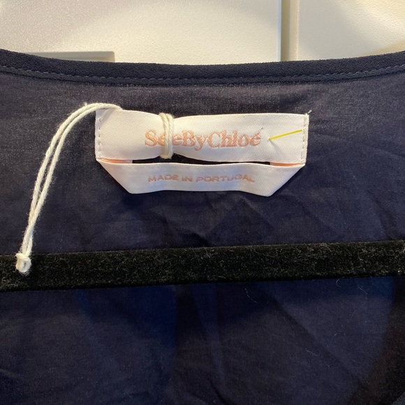 See by Chloe navy ruffle sleeve blouse - Picture 2 of 6